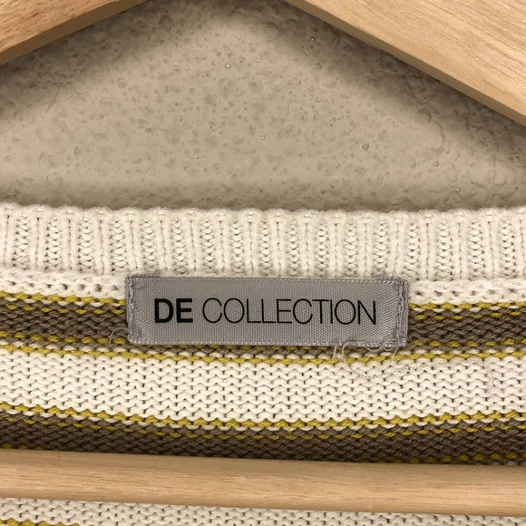 DE Collection Sweater Cream Yellow Tan Stripe Crew Neck Pullover Casual Sz Small - Picture 6 of 12